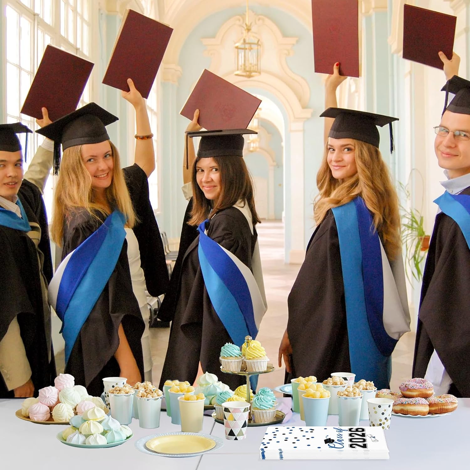 2026 Graduation Disposable Paper Napkins, Guest Dinner Hand Towels for College School Grad Class Congrats Celebration, Cocktail Party Decorations (80, Blue & Black)