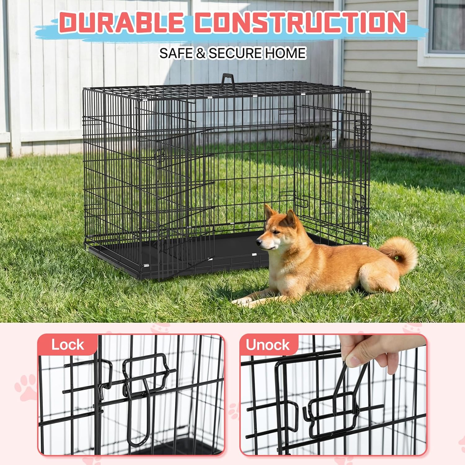 36" Black Dog Cage Large XXL Dog Crates for Large Dogs Folding Dog Kennels and Metal Wire Crates Pet Animal Segregation Cage Crate with Double-Door,for Pet Training Indoor
