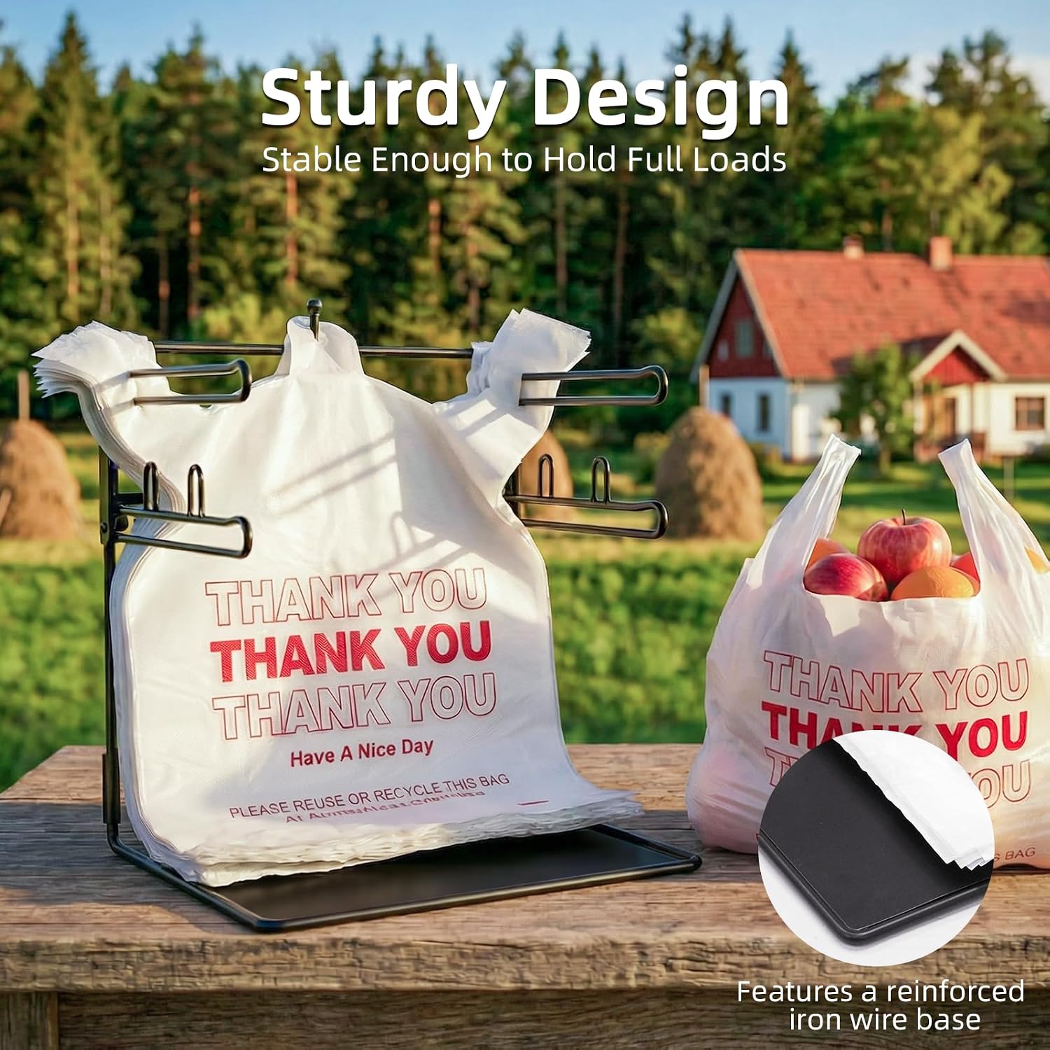 Plastic Grocery Bag Holder, Metal T-Shirt Bag Rack, Plastic Bag Organizer with Metal Base for Grocery Store, Supermarket, Restaurant, Business