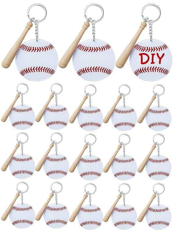 Taiyin 18 Sets Baseball Softball Acrylic Keychain Bulk DIY Ball Bag Tag Sports Party Favors Mini Ball Charms for Team Gifts(White,Baseball) by Taiyin - Used condition - US$15.35