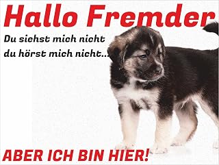 INDIGOS UG - Schilder selbst gestalten - Hallo Fremder - Schild personalisiert - Foto & Wunschtext - Aluverbundplatte - ab 20x15 cm - Spruch - Geschenkidee für Ihr Tier - Zaun - Türschild
