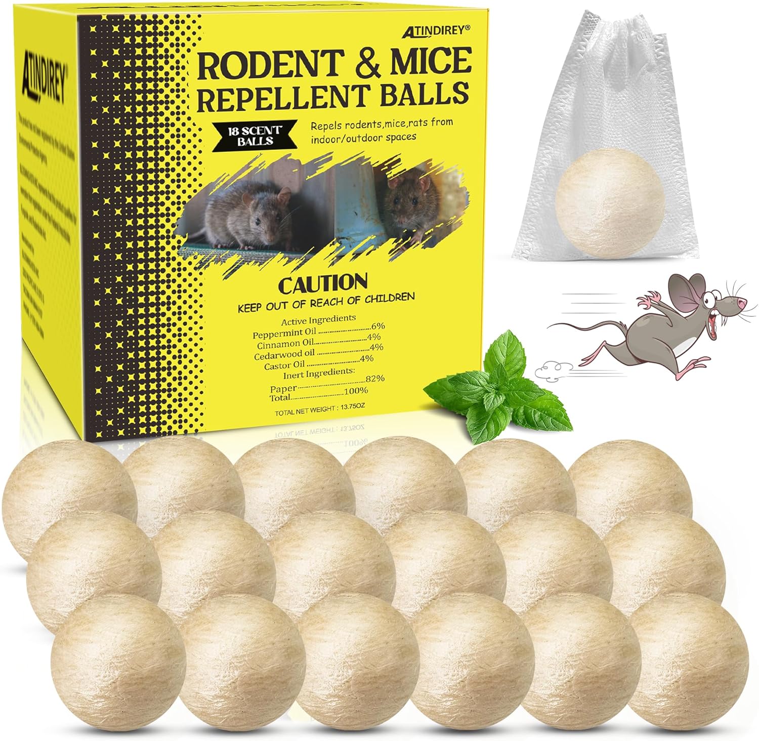 Rodent and Mice Repellent Balls 18 Pack,Mouse Repellent for Longer Lasting Scent | Indoor, Outdoor, Car Engine Protection | Mice, Rat Deterrent for Home, Garage, Attic | Pet & Kid Safe