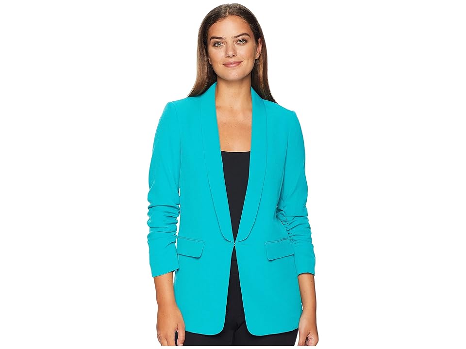 

Tahari by ASL Shawl Collar Scrunch Sleeve Jacket (Hawaiian Blue) Women's Coat