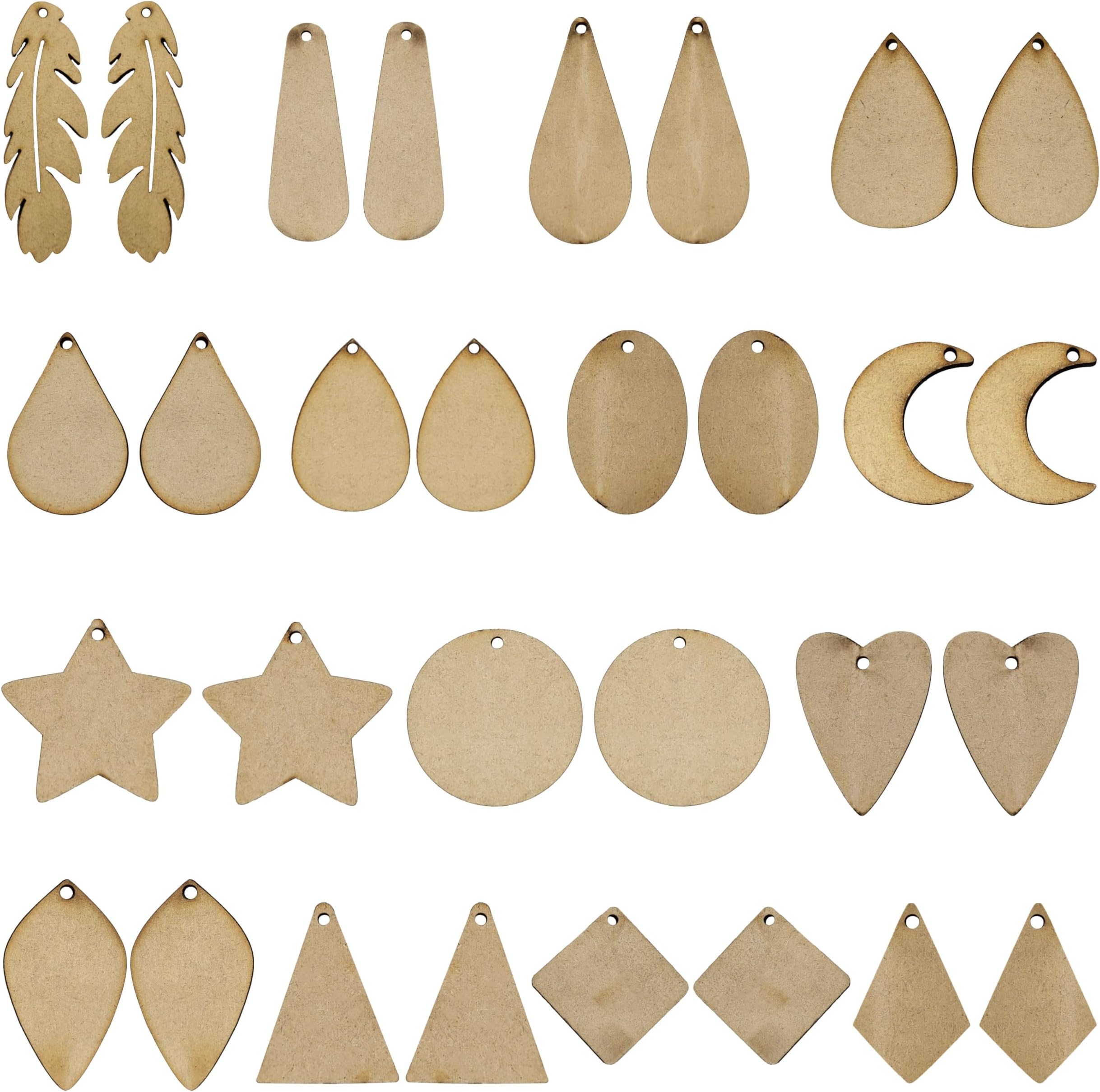 INDIKONB Wood Blank Earrings Kit - Unfinished Blank Wooden Earrings for Women Jewelry Making and DIY Crafts - Pack of 30