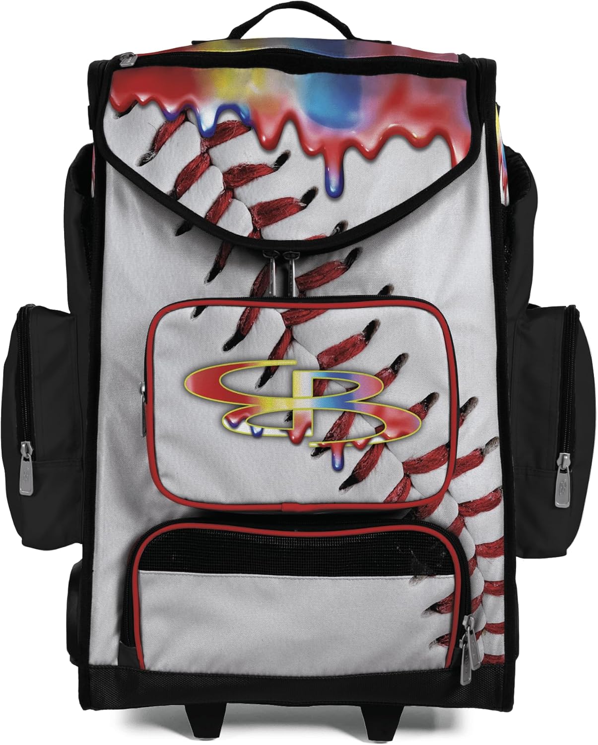 Boombah Ultrapack Hybrid Rolling Bat Bag - Wheeled & Backpack Version - Baseball Homerun Drip White/Black/Red