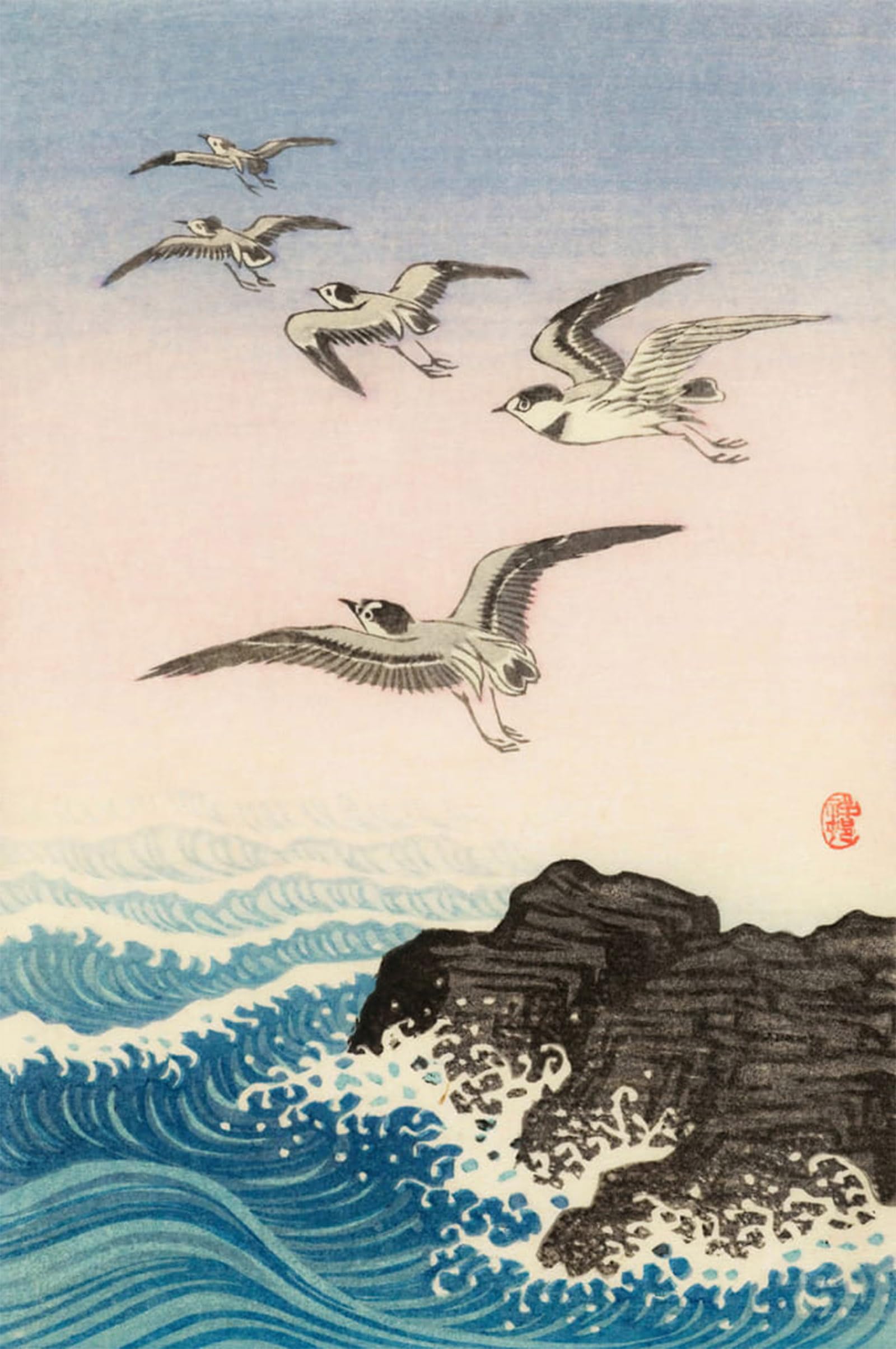 ARTXLXXBN Famous Art Print Poster Vintage Wall Art Five Chicks by Ohara Koson Canvas Art Poster for Home Decor 60x90cm