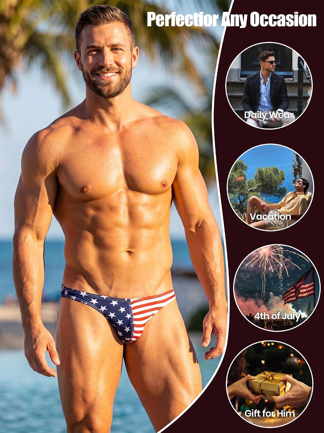 Mens Thong Underwear American Flag Trunks Cotton Pouch USA Briefs Soft Stretch Breathable Low Rise 250 Anniversary