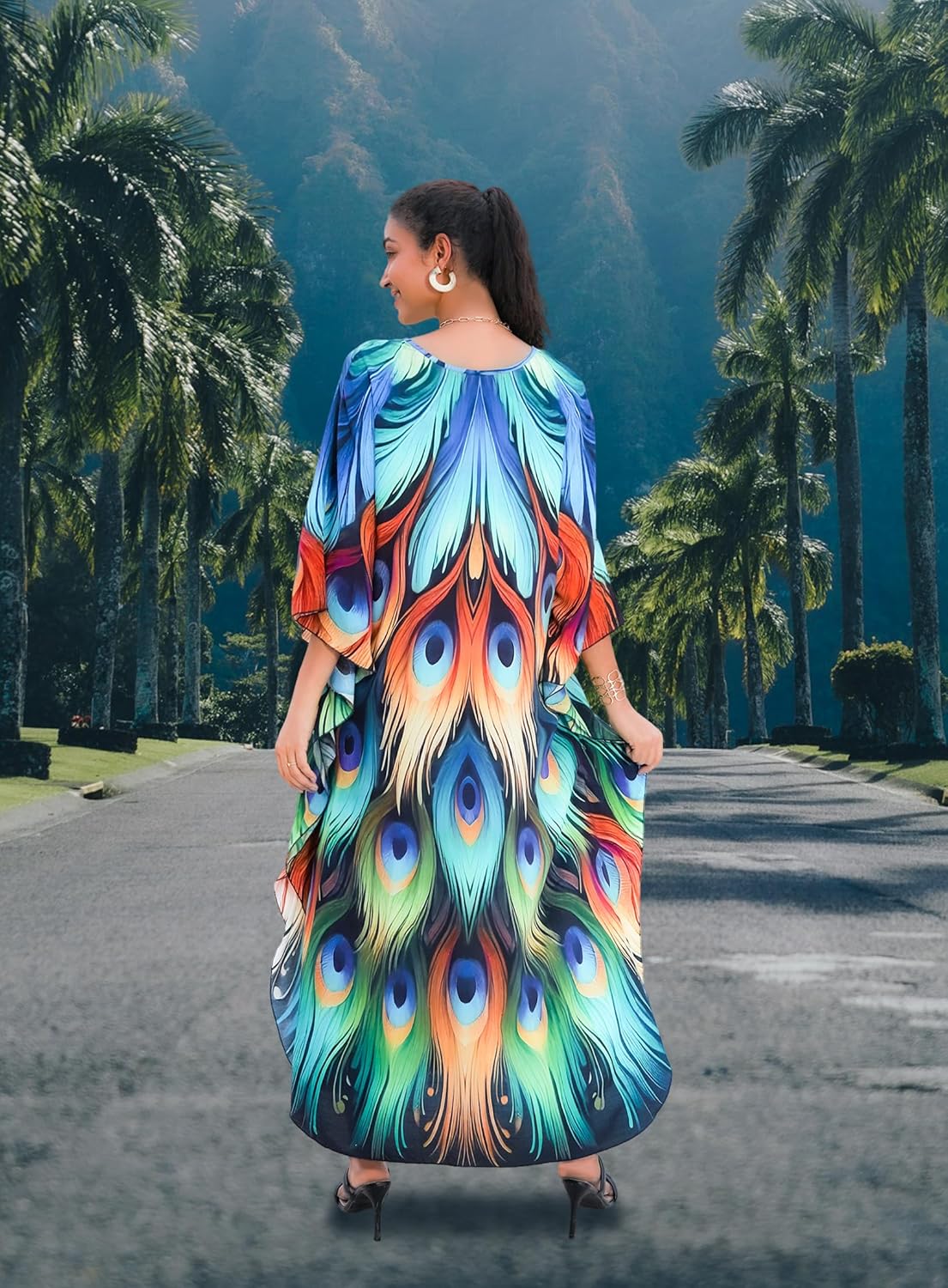 Kaftan Dress for Women,2025 Plus Size Hawaiian Batwing Sleeve Beach Cover Up Summer Swimsuit Dresses - Image 3