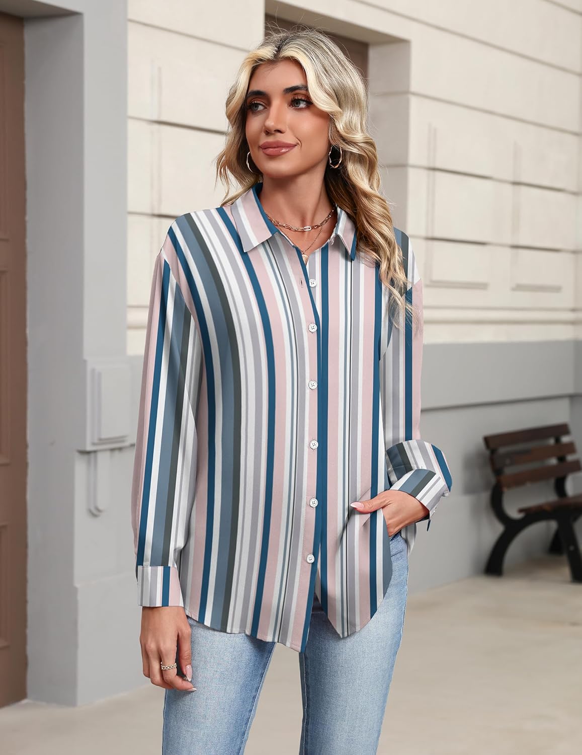 Zeagoo Button Down Shirts for Women Dressy Casual Floral Printed Collared Chiffon Blouse Long Sleeve Business Work Tops - Image 3