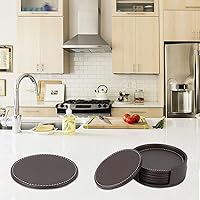Vista 7 de Leather Coasters for Drinks(6 Pack), Handmade Durable Drink Coasters Set with Holder for Tabletop Protection, Luxurious Home Décor and Housewarming