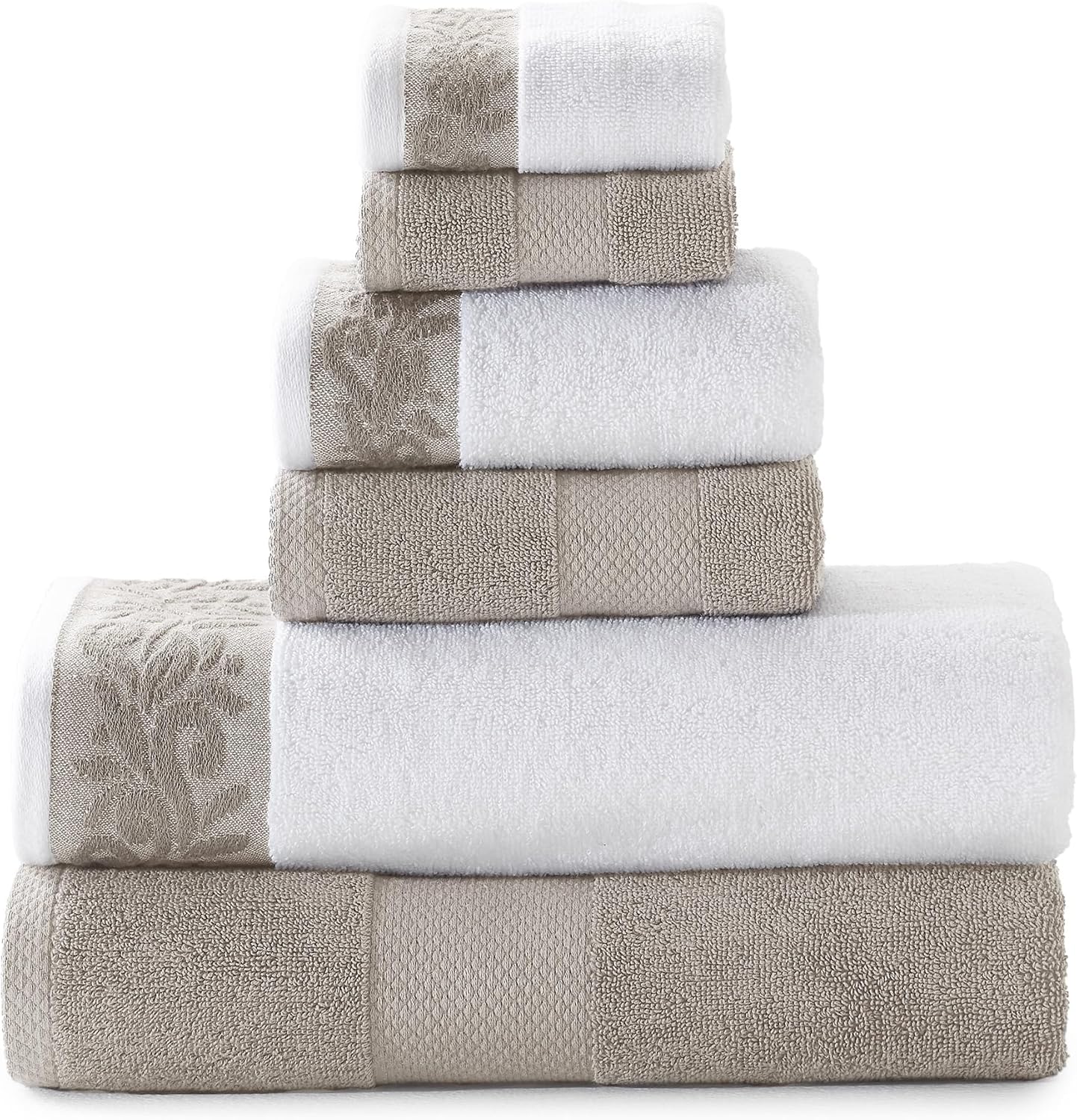 Modern Threads 600 GSM 6-Piece Towel Set with Filgree Jacquard Border Taupe