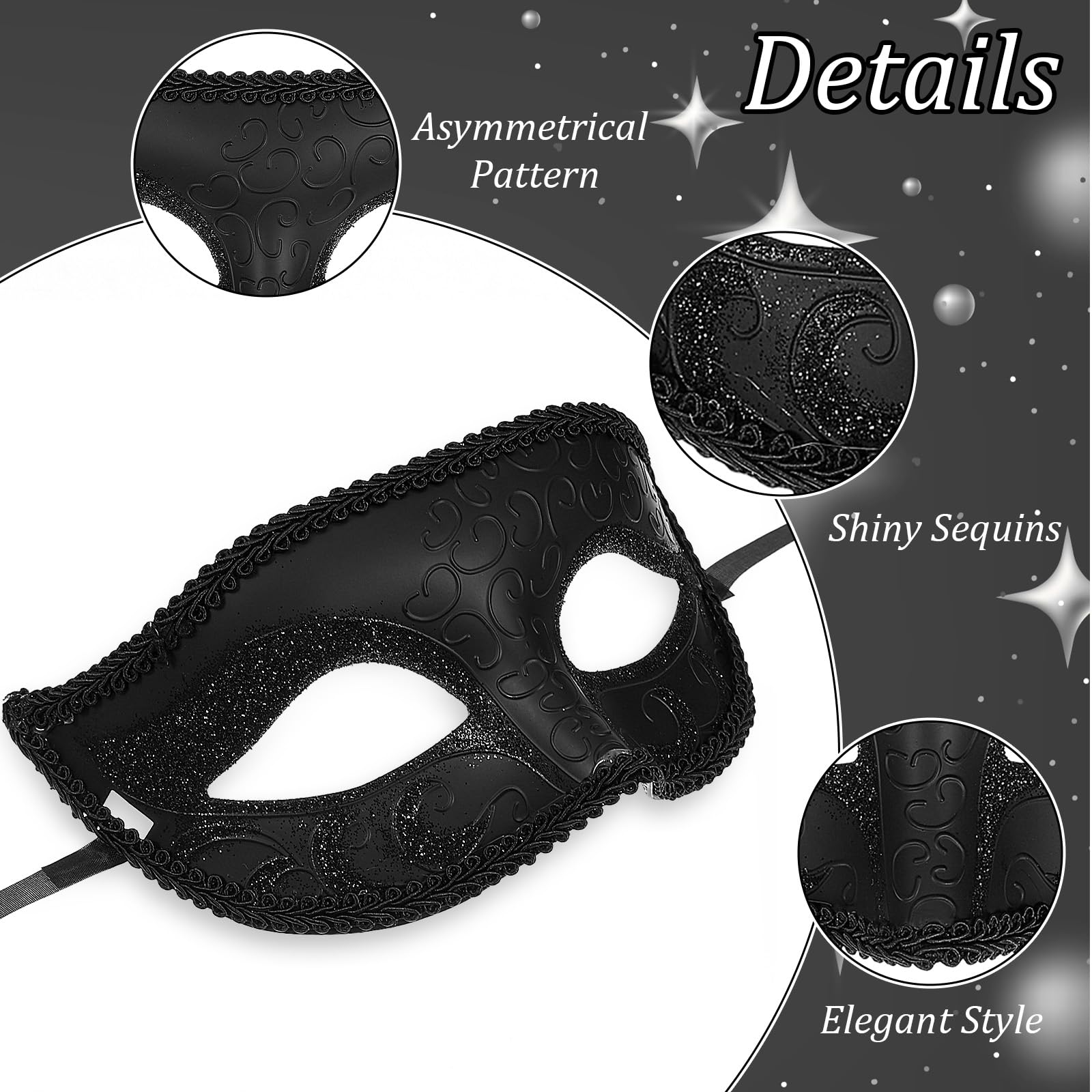 Quilax Masquerade Mask for Men Vintage Black Masquerade Mask, Venetian Black Eye Masks for Halloween Party Prom Ball Costume - Image 3