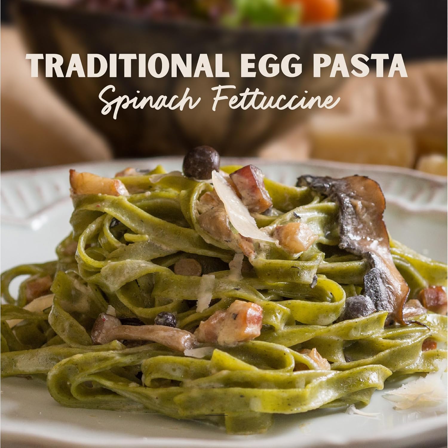 Al Dente Spinach Fettuccine – All-Natural, Hand-Crafted Egg Pasta. Traditional Pasta Noodles Made With Cage-Free Eggs, Semolina, and Spinach. Great for Pastas Soups Stews & More 12oz Bags (Pack of 6)