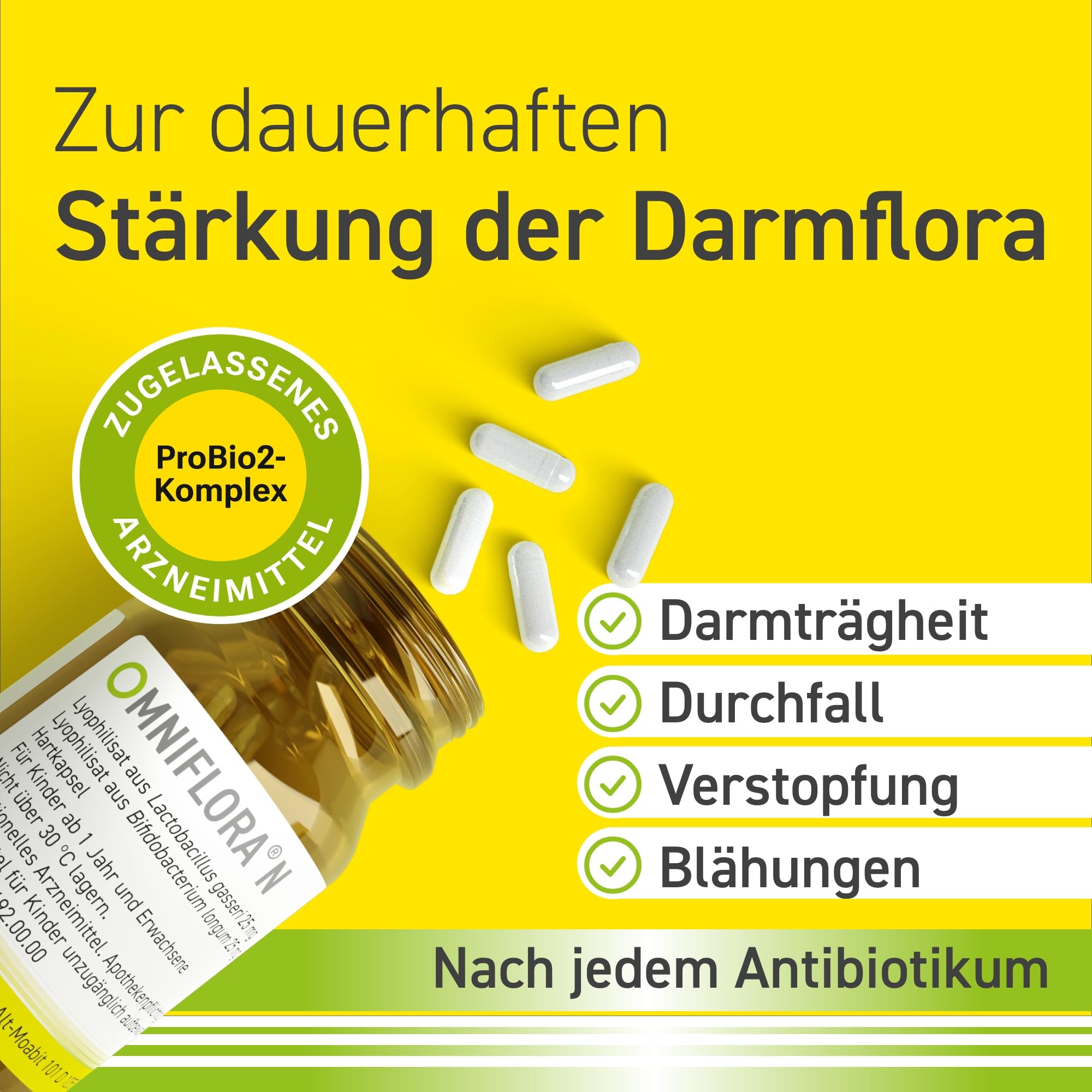 OMNIFLORA® N Kapseln – Hochdosiertes Arzneimittel - Probiotikum zur Stärkung der Darmflora und Linderung von Darmbeschwerden - 100 Kapseln