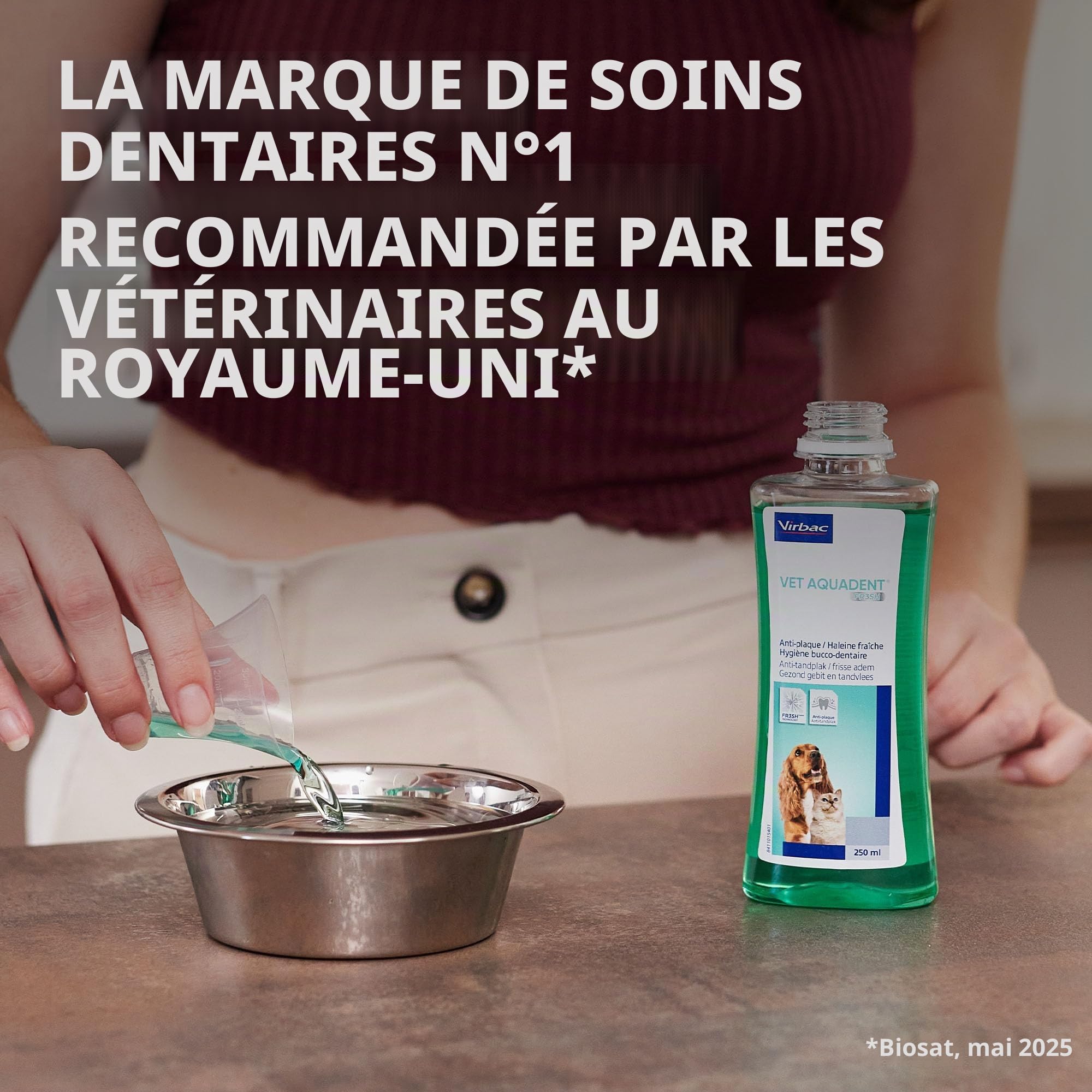 Virbac Aquadent Anti-Plaque Vet Aquadent pour Chat Chien Cheval 250 ml