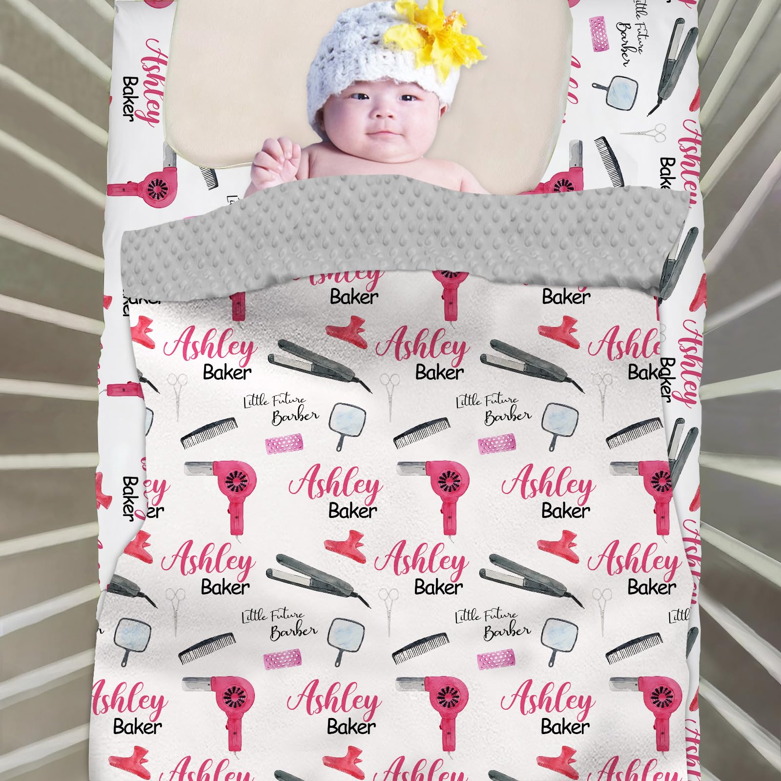 Munific Personalized Crib Bedding Set for Baby Boys Girls, Custom Baby Crib Bedding Sets with Name, Future Barbers 2 Piece Nursery Bedding Sets, Name Crib Comforter Fitted Sheets for Babies