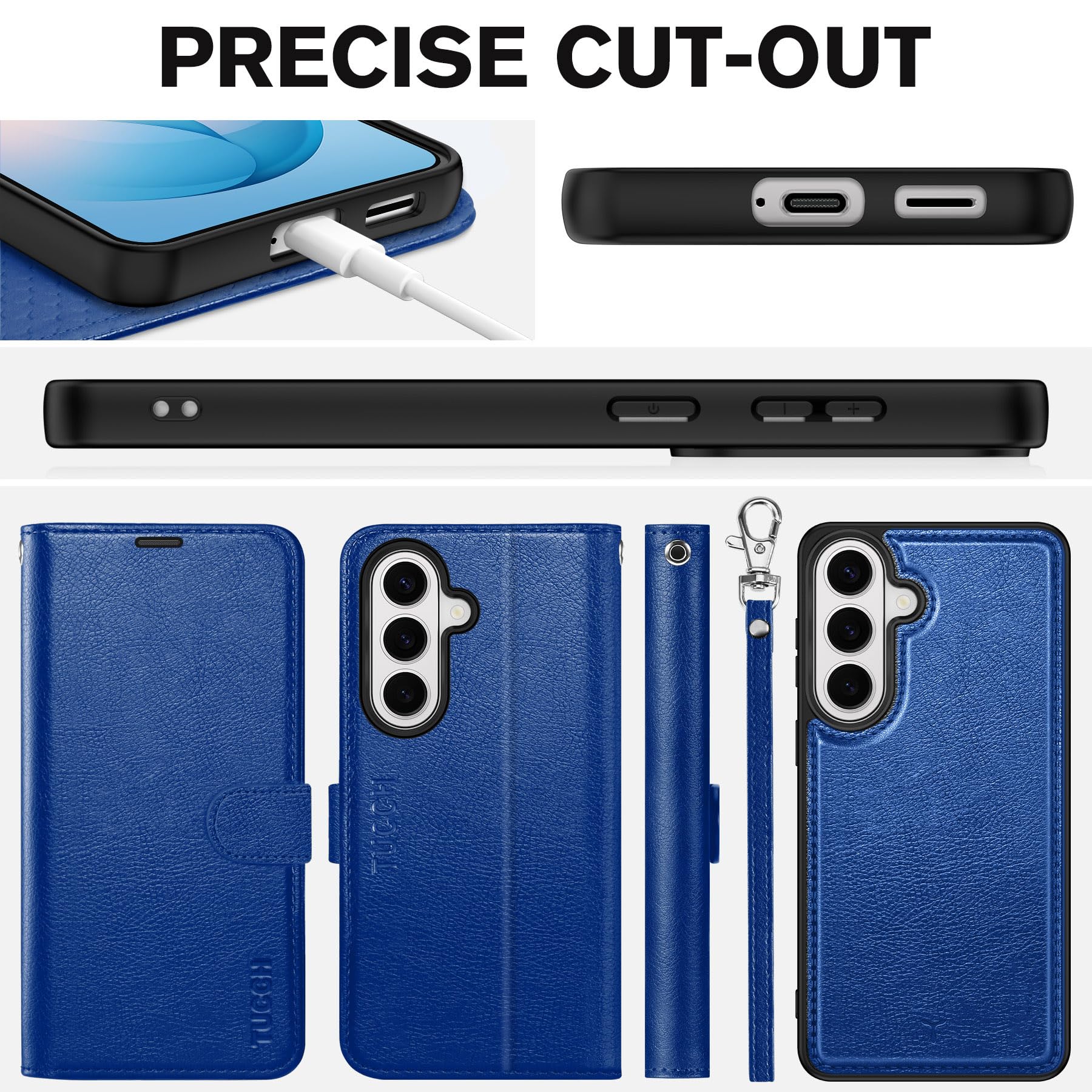 TUCCH Custodia per Galaxy S26, 2-in-1 Staccabile Cinturino Cover Blocco RFID Portafoglio Slot Carte Protezione Pelle Sintetica TPU Supporto Cover per Galaxy S26 (6,3" 2026), Blu Zaffiro Testurizzato