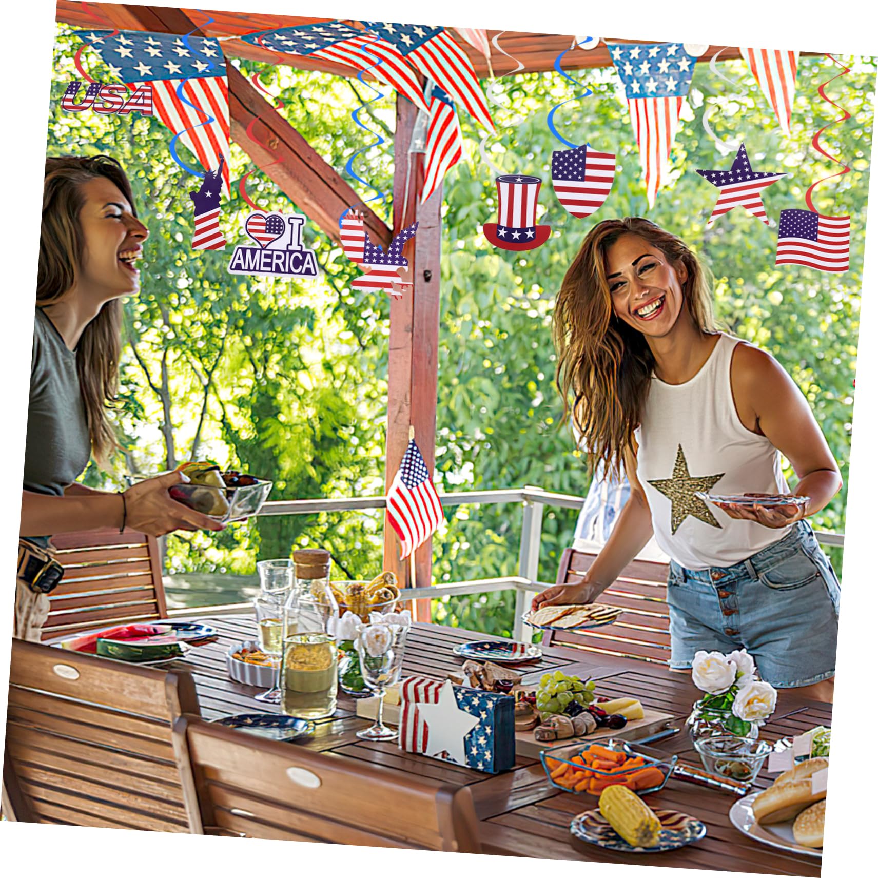 Cabilock 3 Juegos Espiral Americana Decoraciones De Fiesta Rojas Rojas Remolinos Colgantes del Día De La Independencia Personalizada Flag Real Rojo Decoración El Plastico
