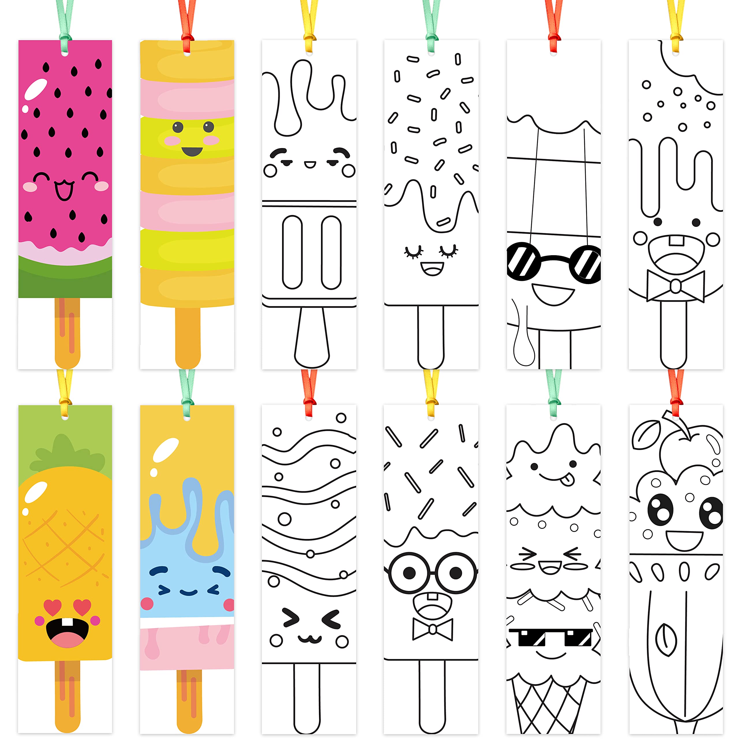 150Pcs Ice Cream Color Your Own Bookmarks for Kids Summer Ice Cream Theme DIY Coloring Blank Bookmark Classroom Art Craft Supplies for Teachers