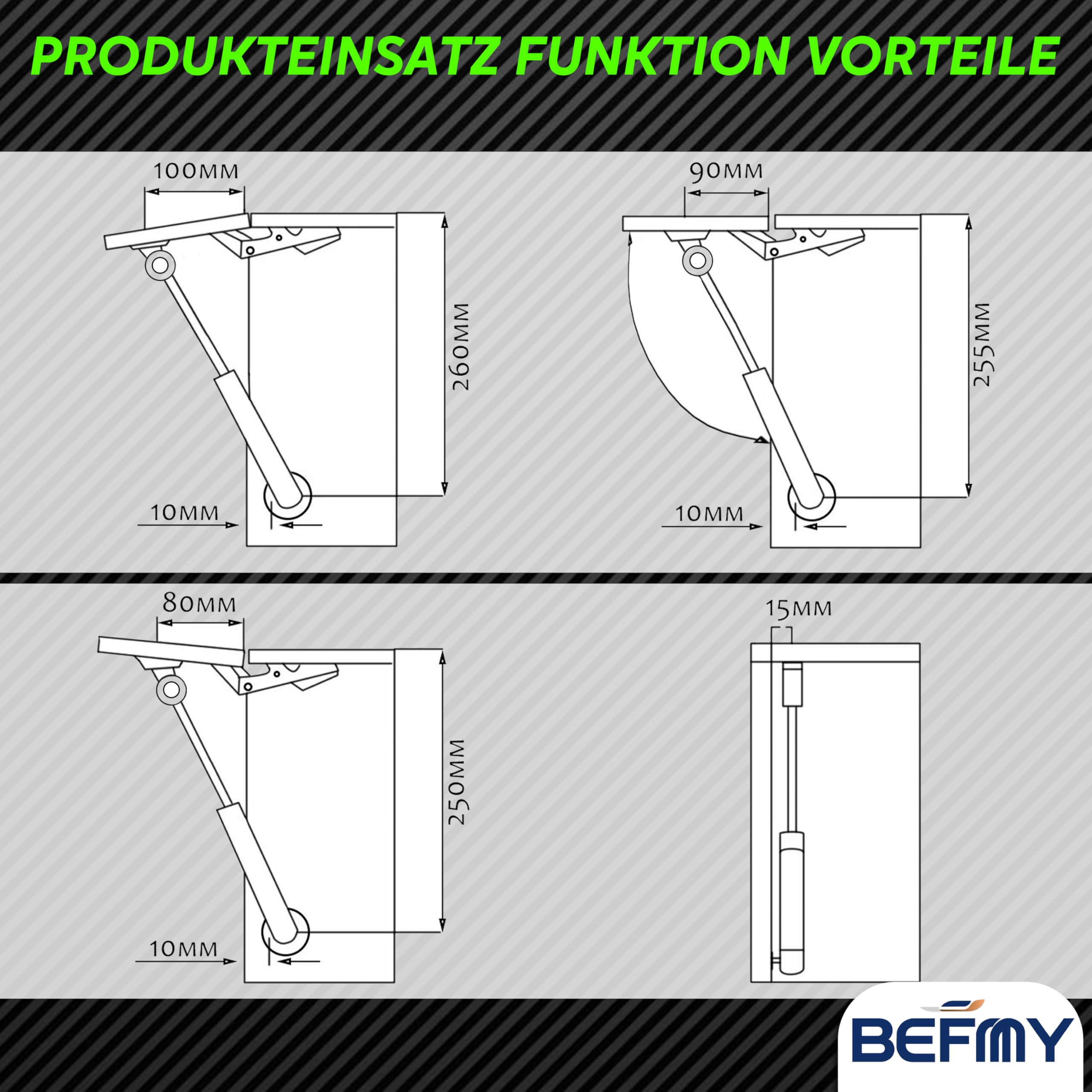 Gasdruckfeder Schwarz 250-900mm | Universal Gasdruckdämpfer 200N-900N | Robuste Konstruktion mit Ösen-Endstücken | Ideal für Möbel, Türen, Fahrzeugklappen, vielseitige Anwendungen (500MM, 300N)
