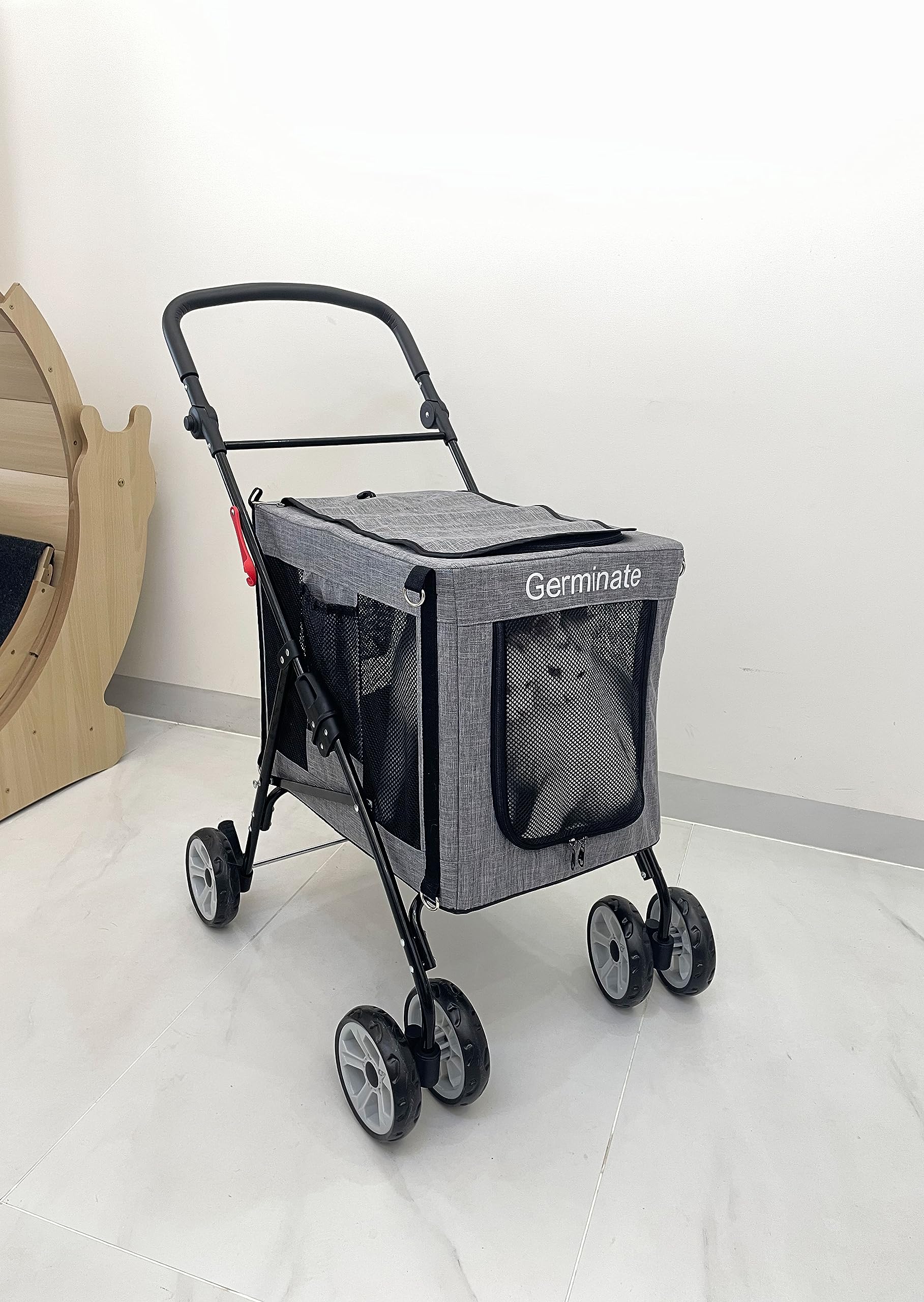 3 in 1 Double Cat Stroller Detachable Carrier Small Medium 30 Lbs 2 Two Dog Pet Doggy Puppy Travel Foldable Carriage (Grey)