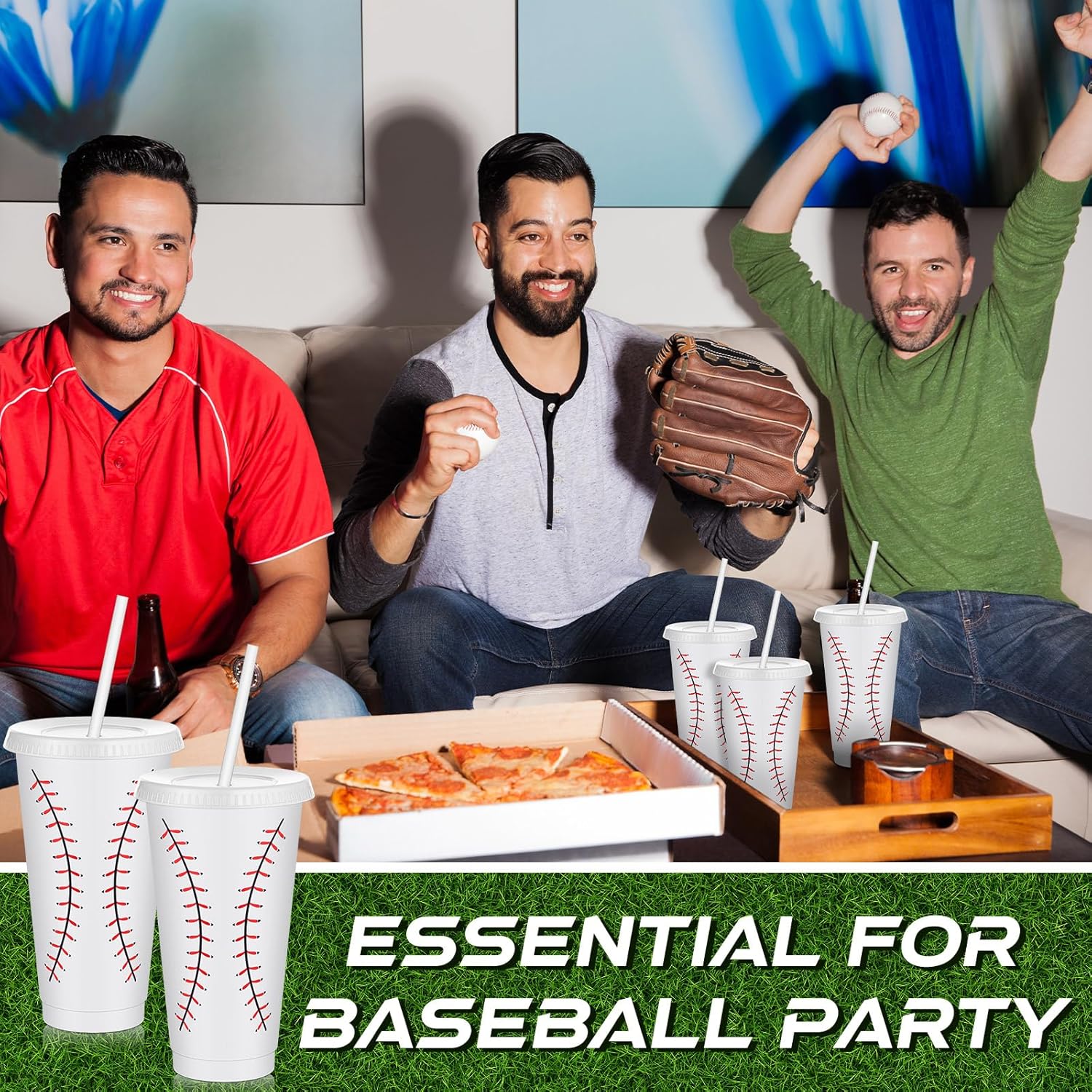 Uiifan 12 Pcs Plastic Baseball Cups Reusable Cute Party Cups with Lids Straws 24 oz Sports Party Gifts for Baseball Game Sport Birthday Decoration Supplies - Image 5