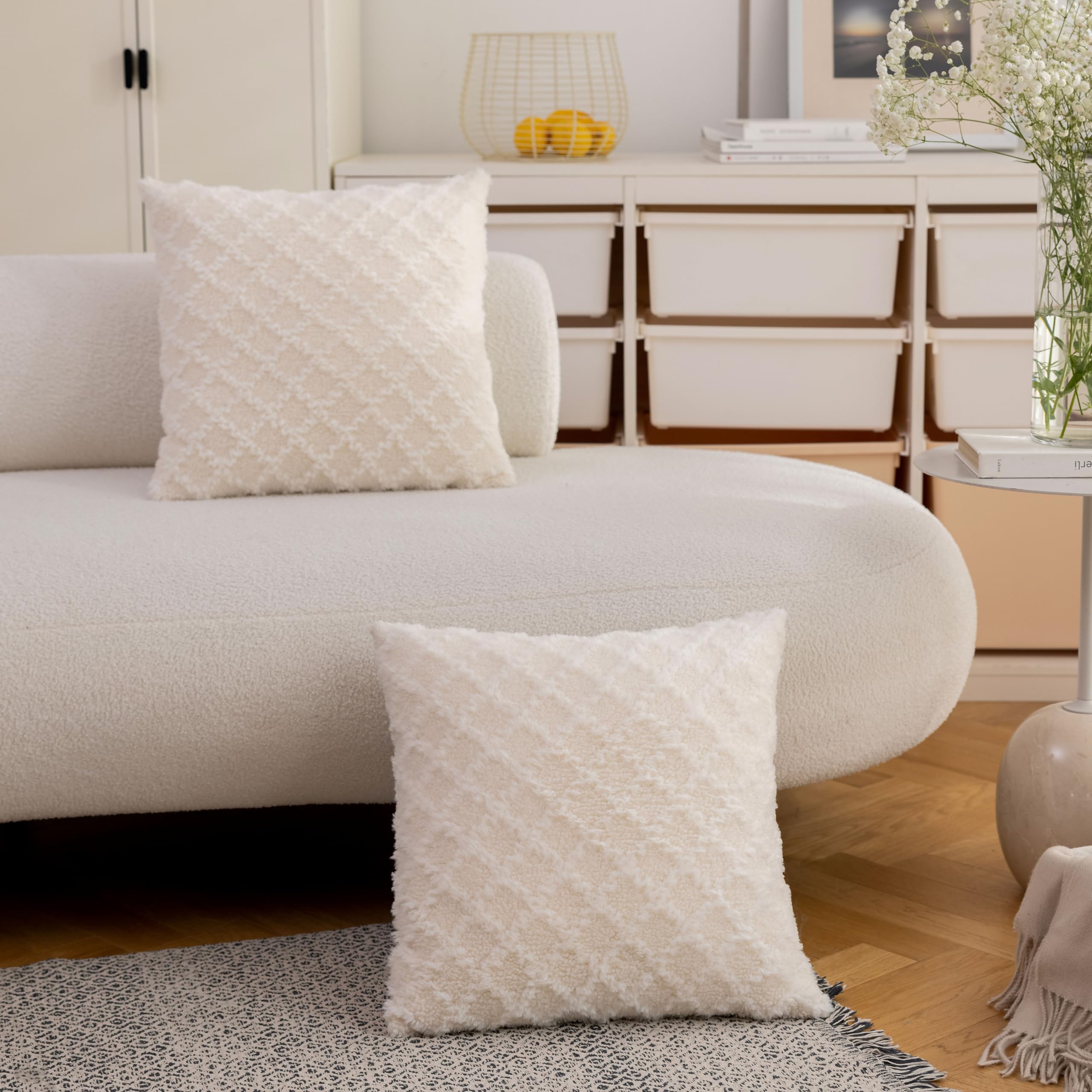 Home Brilliant Super Soft Plush Cushion Covers 45 x 45 Faux Fur Argyle Pillow Covers for Living Room Bedroom Sofa Couch Set of 2 - Image 3
