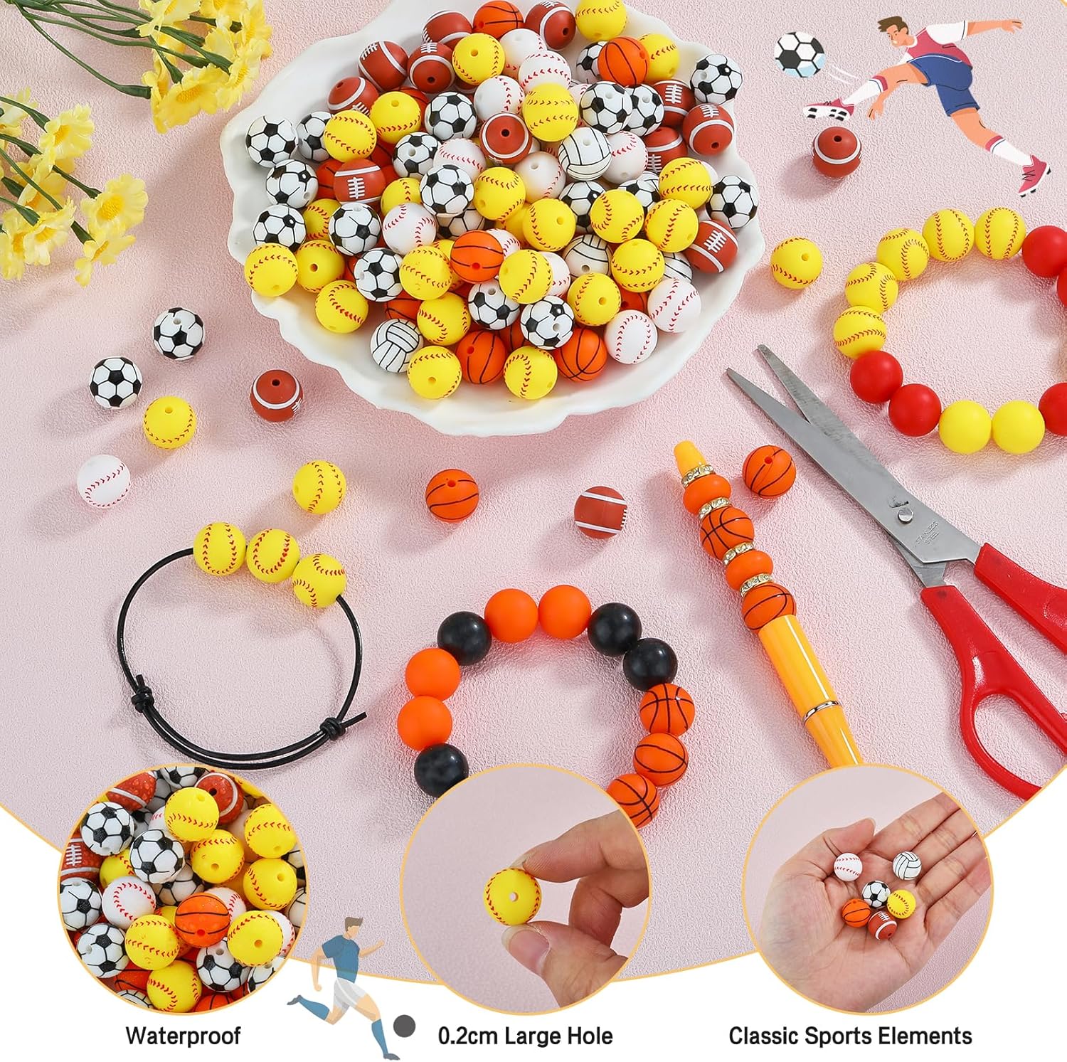 20 Pcs 15mm Sports Silcone Beads for Keychain Making Ball Silicone Beads for Pens DIY Bracelet Necklace Lanyard(Volleyball) - Image 6