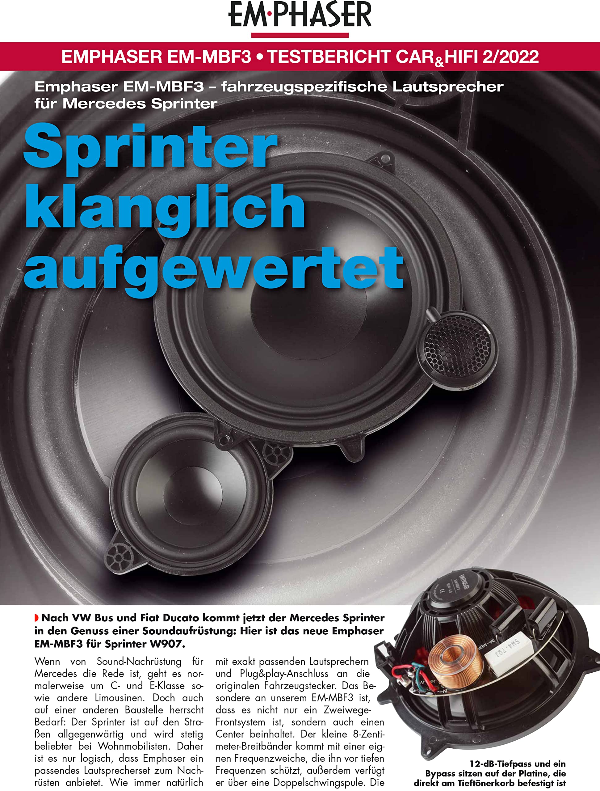 EMPHASER EM-MBF3 – 16,5 cm Kompo, kompatibel mit Mercedes Sprinter (VS30) | 6,5“ Plug & Play Lautsprecher-Set, ideal für Wohnmobile, passgenaue Tief/Mitteltöner, Hochtöner & Center Speaker, 1 Set