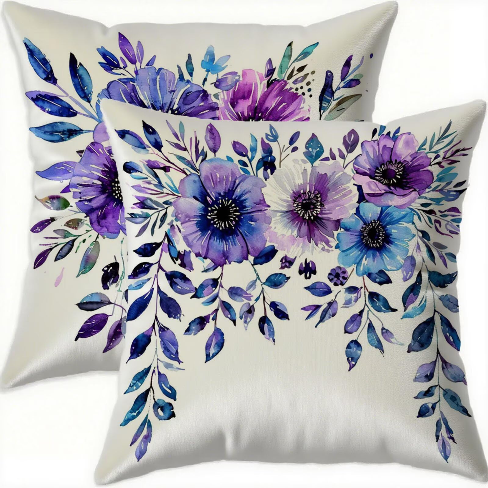 Housse coussin 70x70cm velours taie oreiller violet vintage imperméable pour canapé