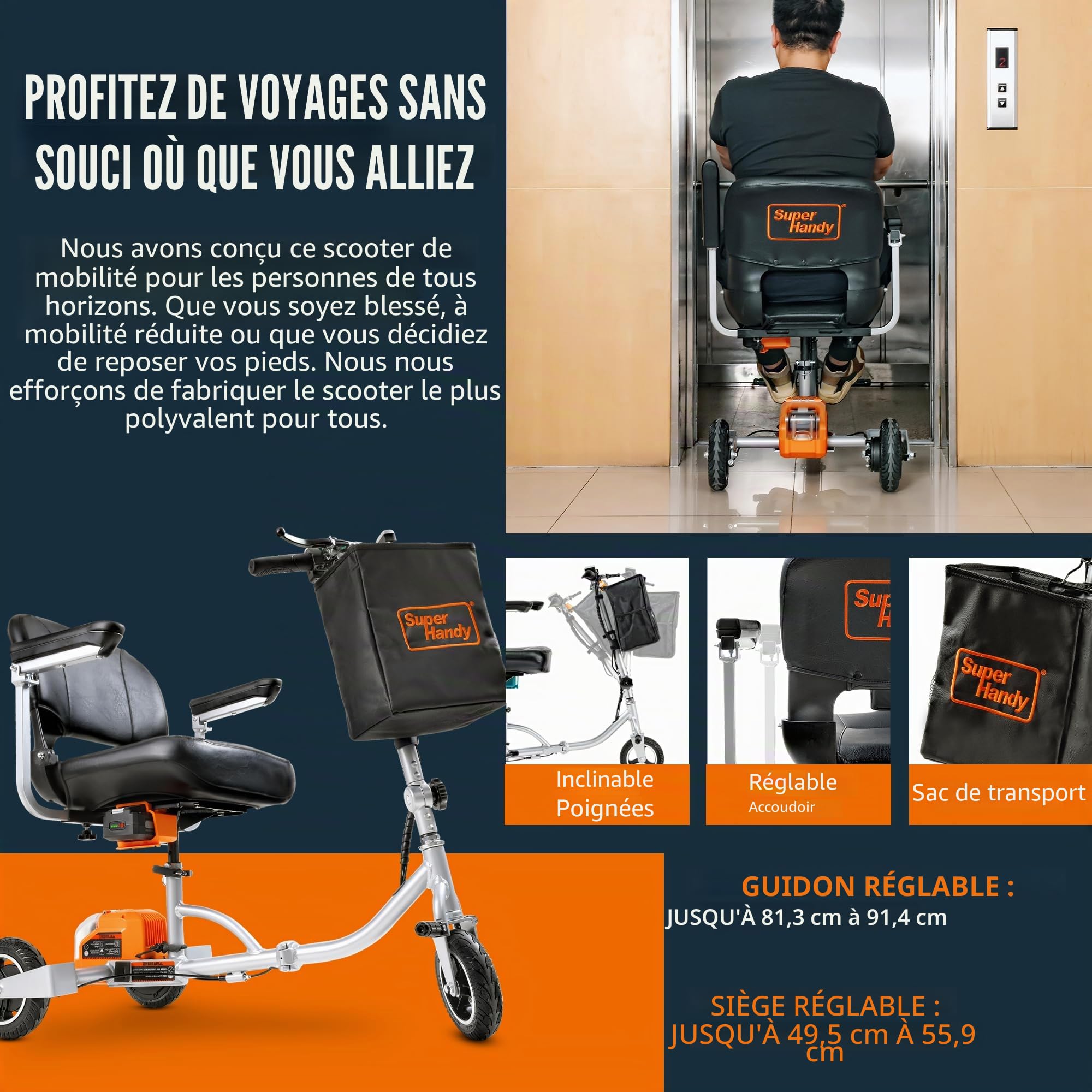 SuperHandy Scooter de mobilité 3 roues, 150 kg, batterie Li-ion 48 V