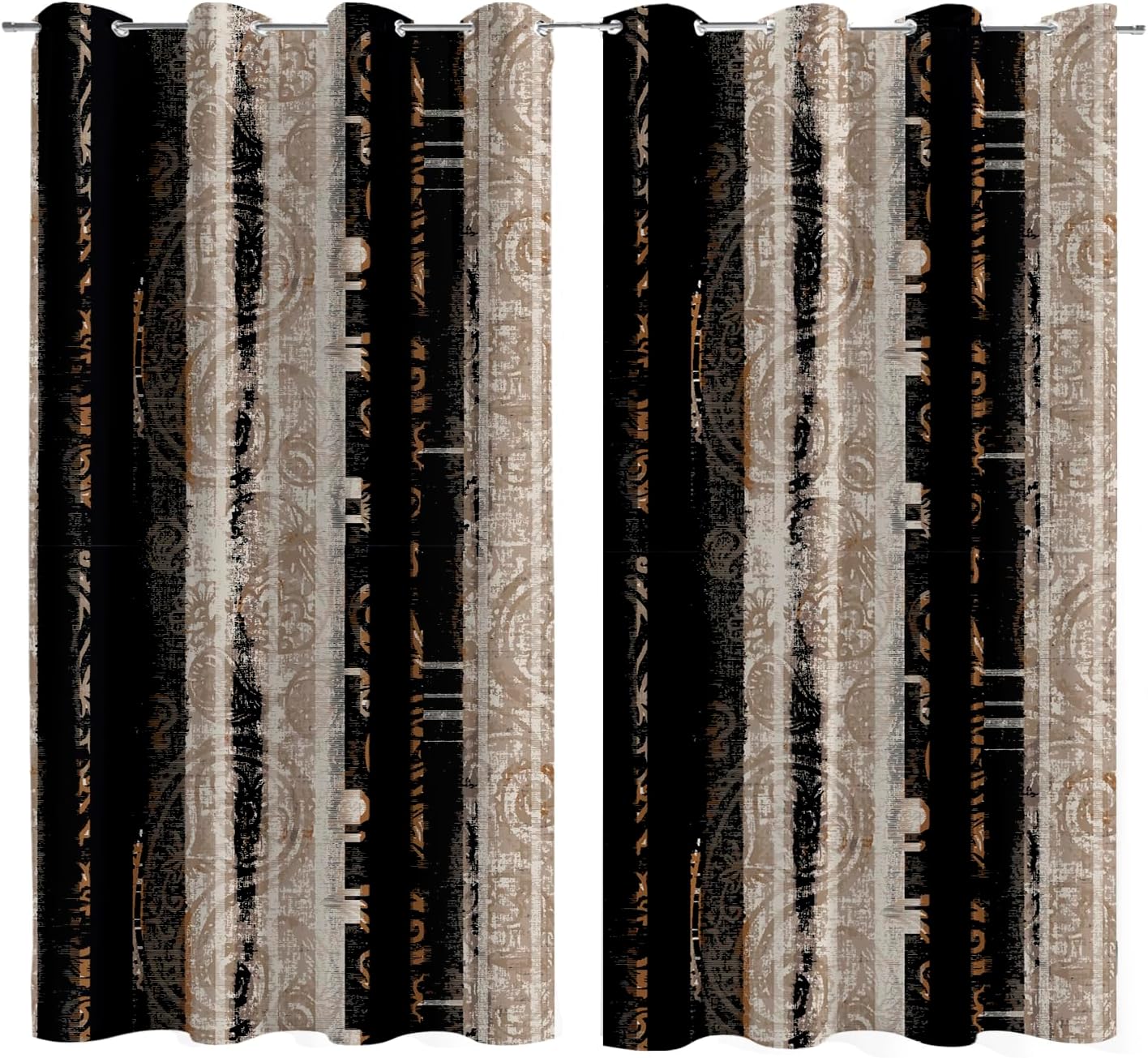 100% Blackout Curtains 2 Panels Set Black and Beige Black Out Curtain Shabby Chic Cream Tan Thermal Insulated Window Treatments Decor for Living Room Bedroom Darkening Curtain 52x84 Inch