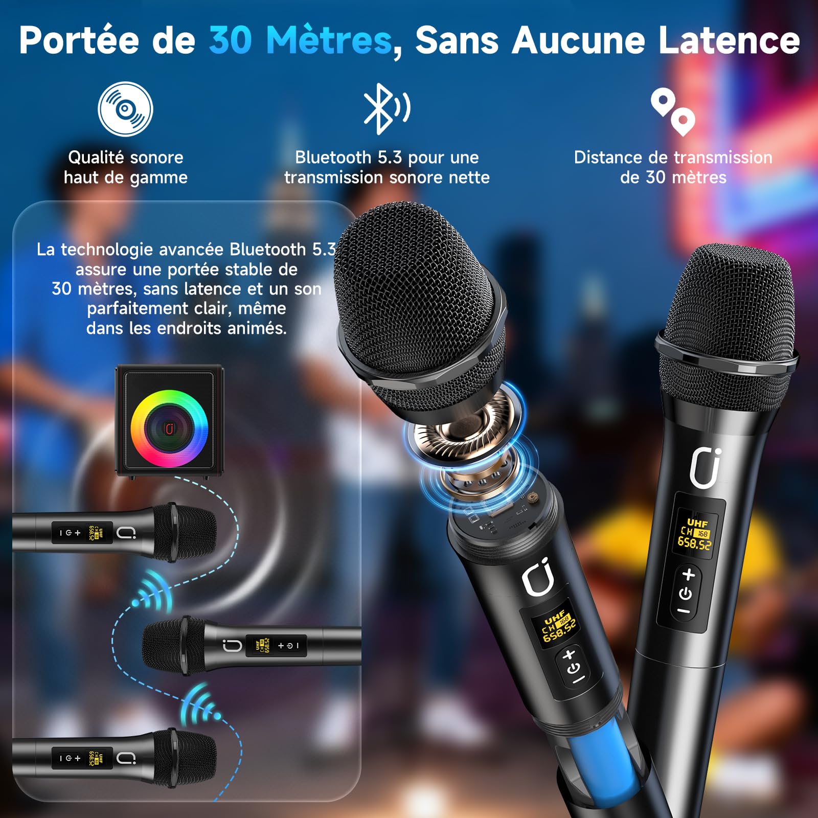 HWWR Enceinte Karaoke 3 Micro sans Fil, Karaoke Adultes Bluetooth 5.3 Portable, 120W PA Système avec Correction de Tonalité & Réglage d'Écho, Karaoké Compatible TWS/Carte TF/USB/AUX/Live/REC