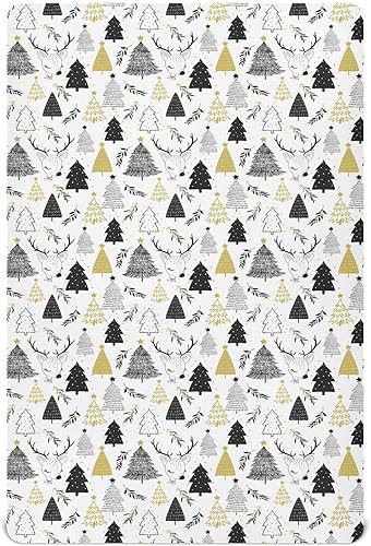 Christmas Tree Deer Crib Sheets - Stretchy Fitted Crib Sheets for Boys Girls, Unisex Cozy Baby Crib Sheet 27 x 39 x 5 Inches
