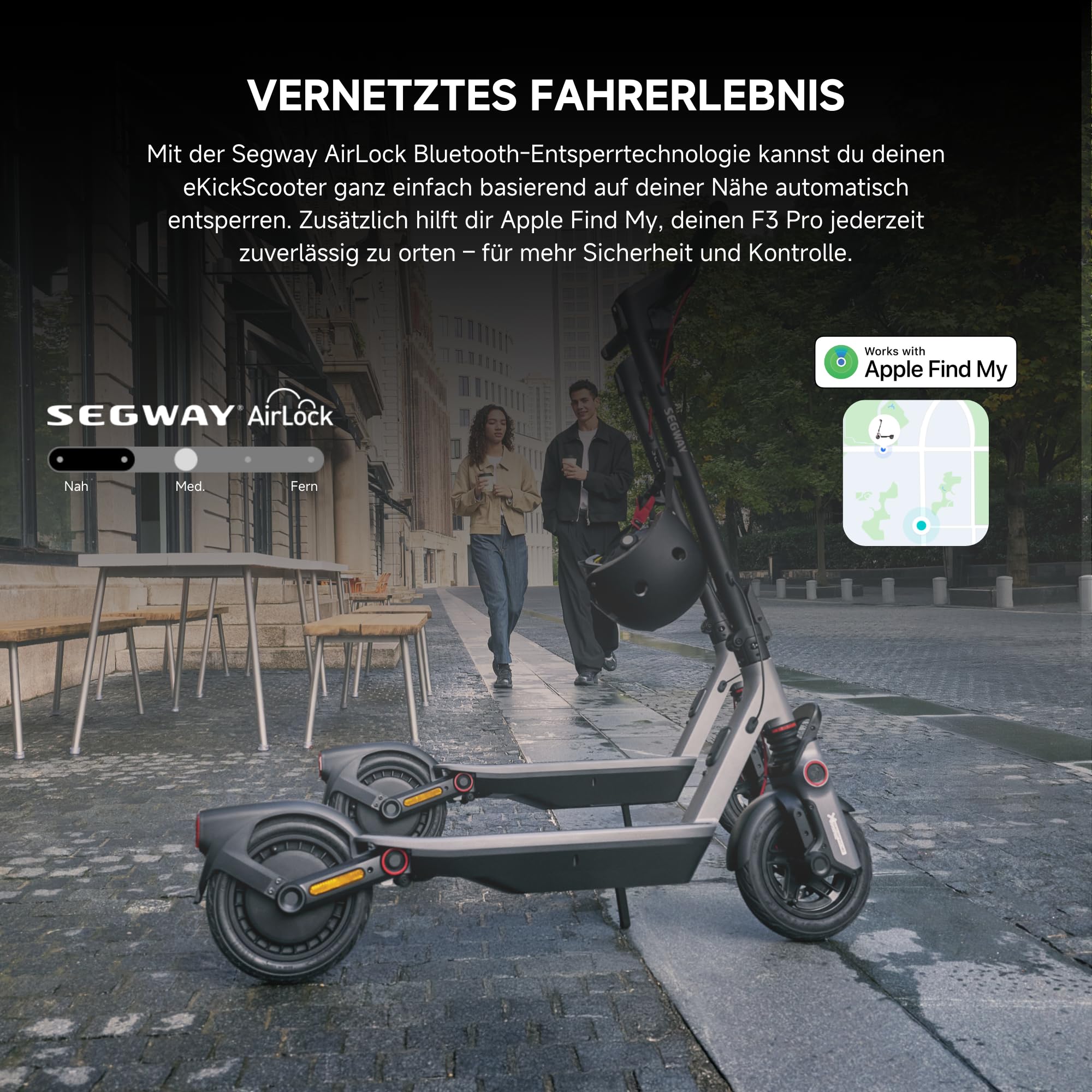 Segway-Ninebot F3 Pro D, E-Scooter mit Straßenzulassung für Erwachsene, 70km Reichweite im Eco-Modus, 120kg Tragfähigkeit, doppelte hydraulische Federung, Smart Display