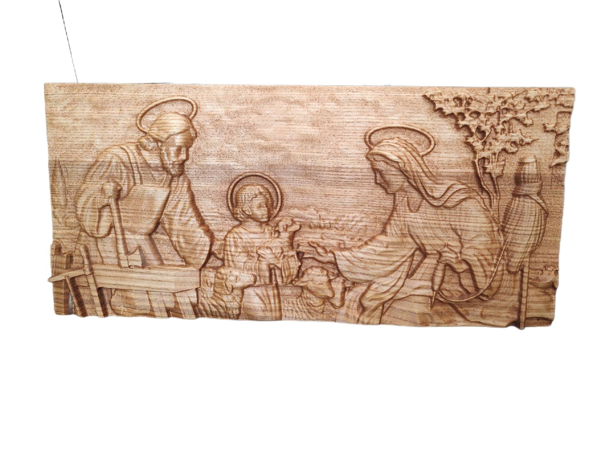 Peinture en relief Sainte Famille VI 100cm, protégez votre foyer avec l'art sacré