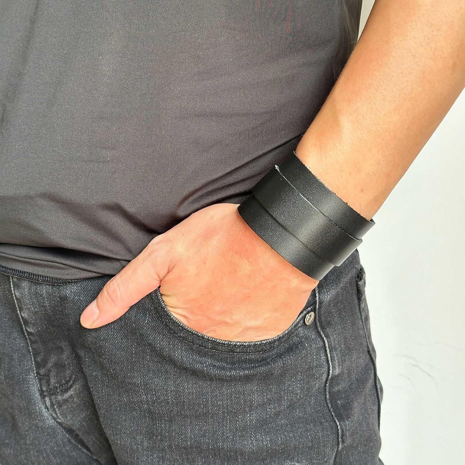 Xusamss Punk Rock Wide Leather Wristband Arm Cuff Bracelet - Image 3