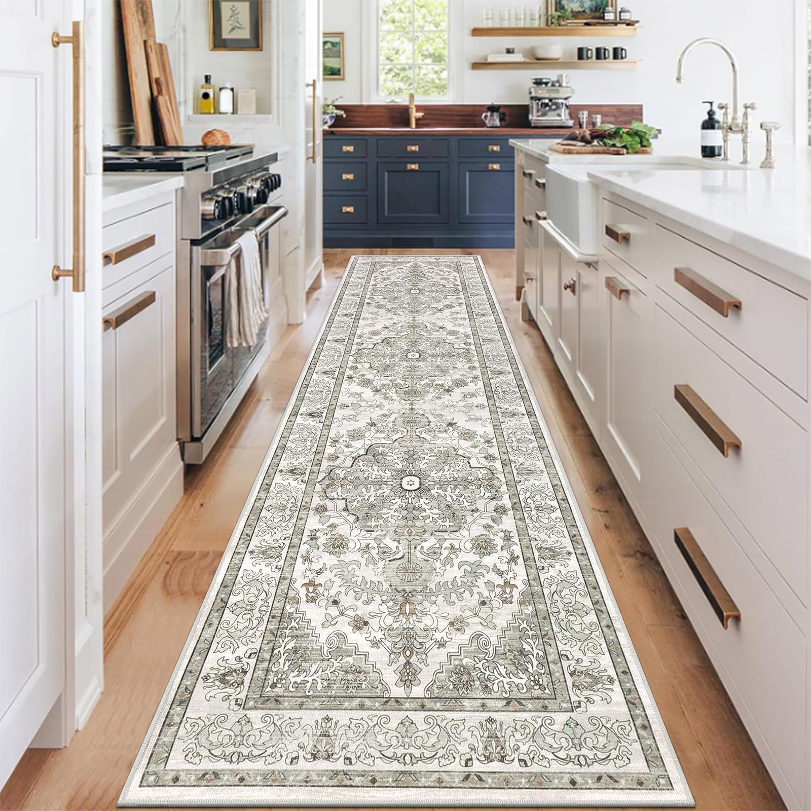 Tapis de couloir super doux finitions bohèmes gris taupe