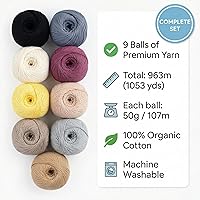 Vista 6 de About Strings GOTS 100% hilo de algodón orgánico, juego de caja Expresso de 9 colores neutros, peso DK real, lavable a máquina, seguro para bebés