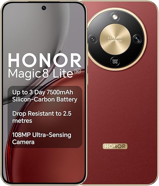 اونر جوال ماجيك 8 لايت ثنائي شرائح الاتصال بذاكرة روم 512GB وذاكرة RAM 8GB (جي اس ام فقط | بدون سي دي ام ايه) هاتف ذكي 5G مفتوح من المصنع (بني محمر) - اصدار عالمي