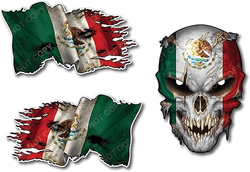 Decals by Haley Calcomanía de calavera de bandera de país de México, con ojos reflectantes, orgullo mexicano para automóvil, camión, SUV, ventana