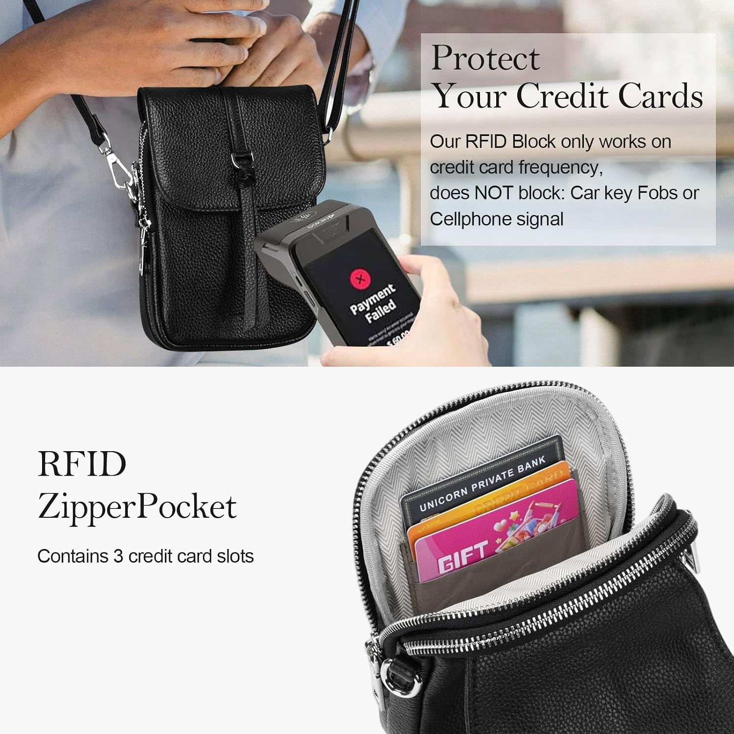 Genuine Leather Small Crossbody Bags for Women,Cell Phone Crossbody Purse,|Built-in Tracker Tag&RFID Blocking Card Slots | Genuine Leather