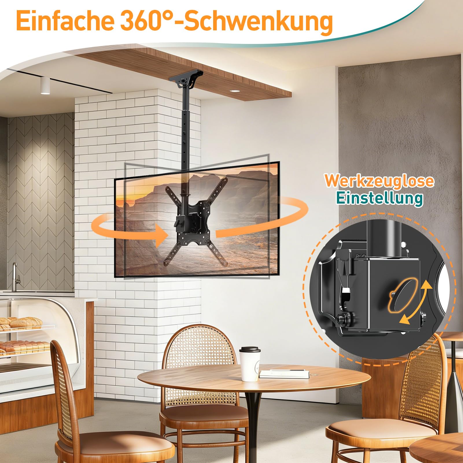 ELIVED TV Deckenhalterung für die meisten 26-65 Zoll Flach & Curved Fernseher bis zu 45KG, max. VESA 400x400mm, Höhenverstellbare TV Halterung für Flachdach oder Schrägdach, EV3015