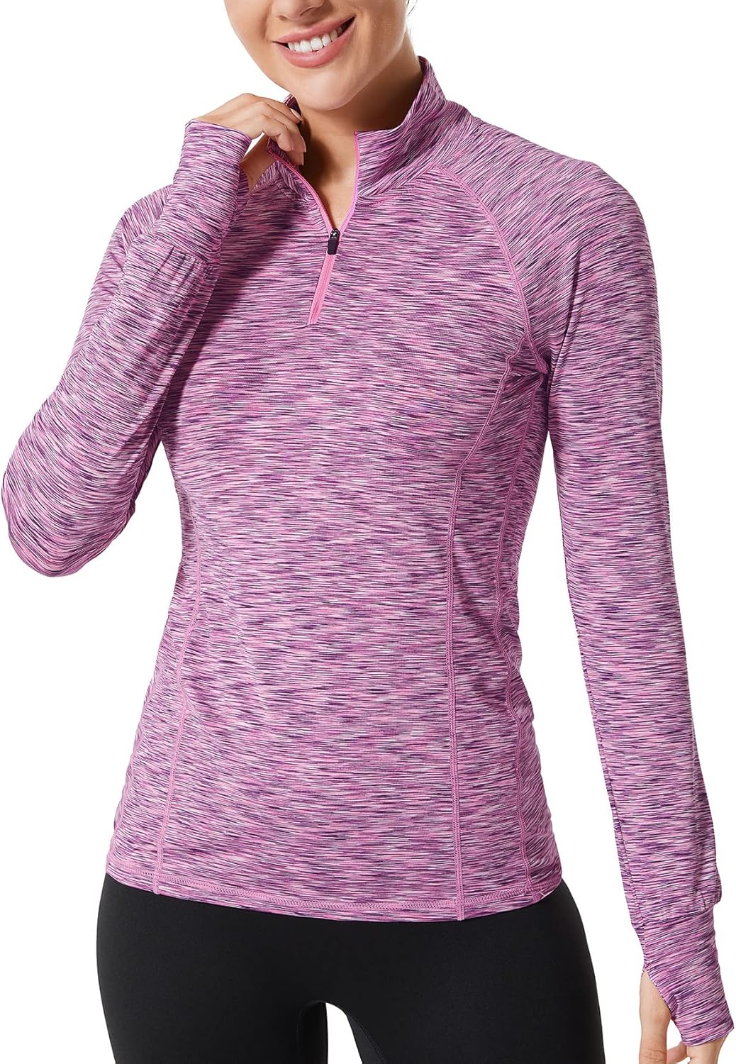 Zengjo Womens Quarter Zip Long Sleeve Workout Tops 1/4 Zip Running Pullover - Image 3