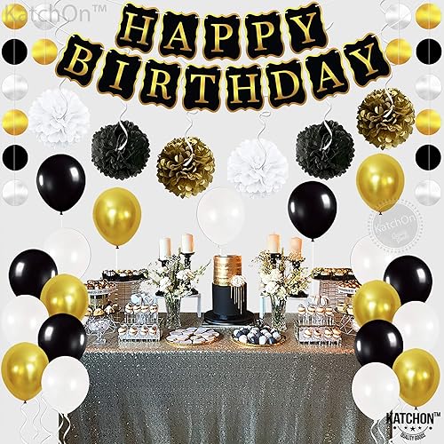 Miniatura 7 de KatchOn, Juego de decoraciones de feliz cumpleaños, enorme, paquete de 48  Cartel de feliz cumpleaños negro y dorado  Decoraciones de cumpleaños