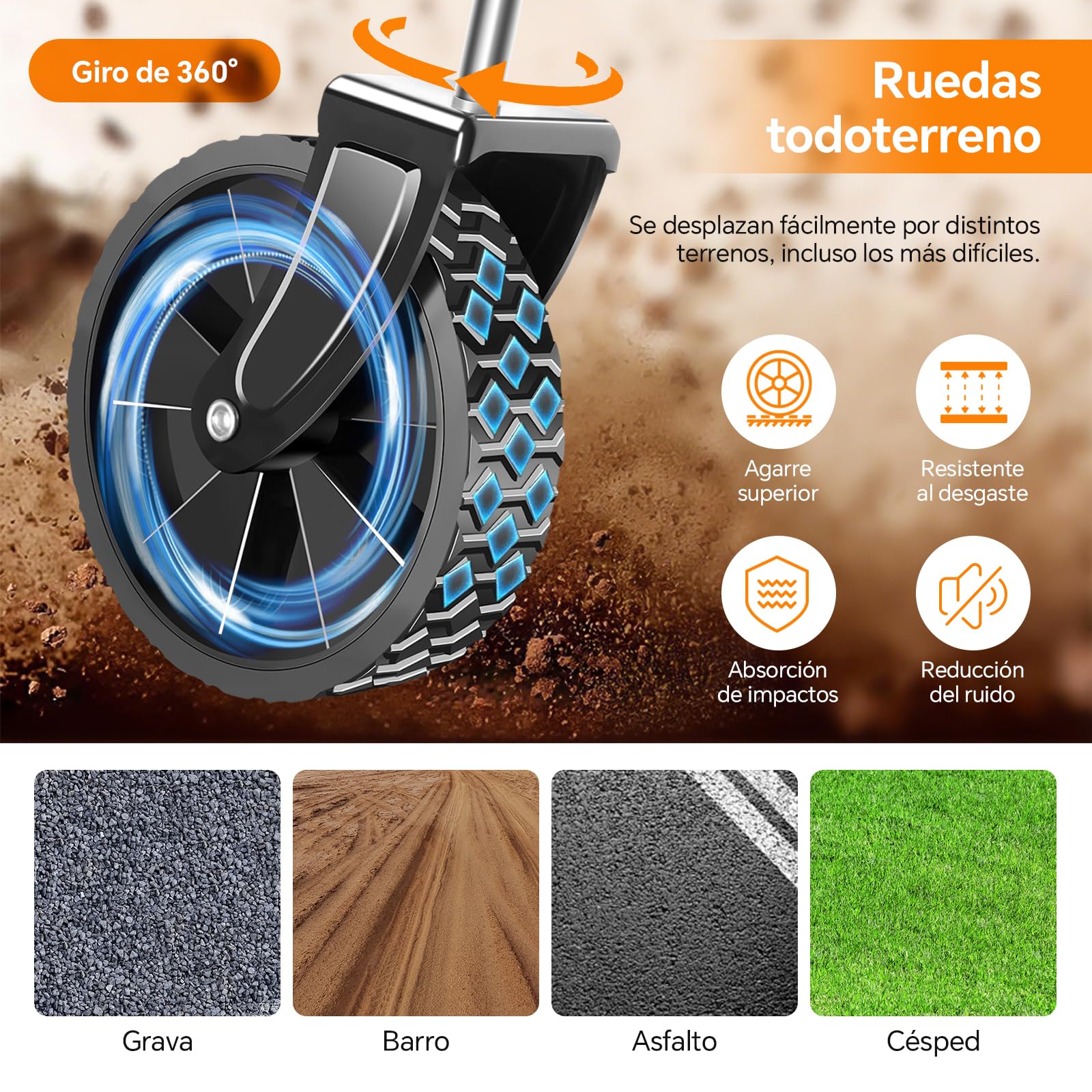 Carro Plegable 120L 160KG Carrito Todoterreno Ruedas Grandes Playa Camping