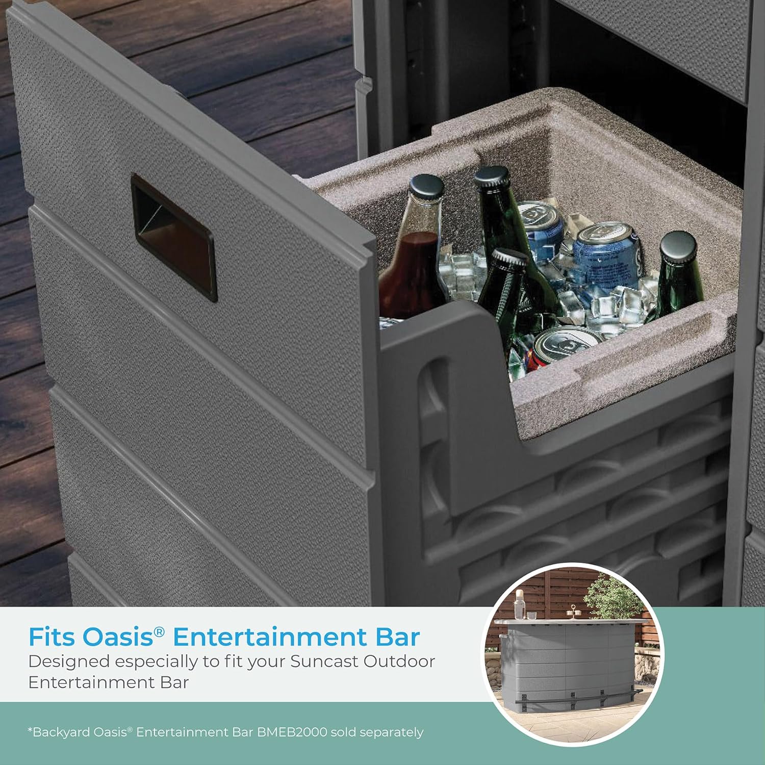 Suncast Insulated Foam Cooler Insert for Outdoor Entertainment Bar, 7.94-Gal. Insulated Bar Cooler with Lid, Dark Shadow Metallic, Made in The USA