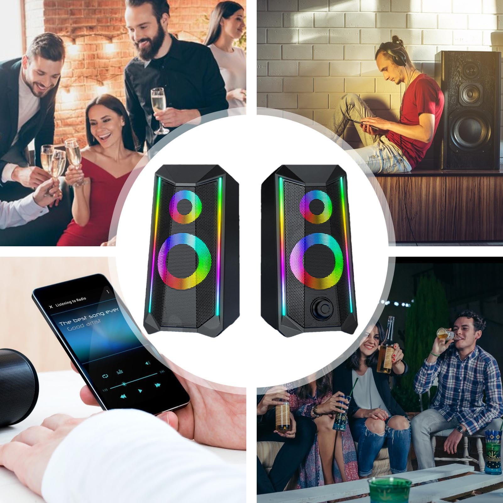 Altoparlante per computer, altoparlante stereo alimentato USB, illuminazione a LED R, barra audio RGB Gaming