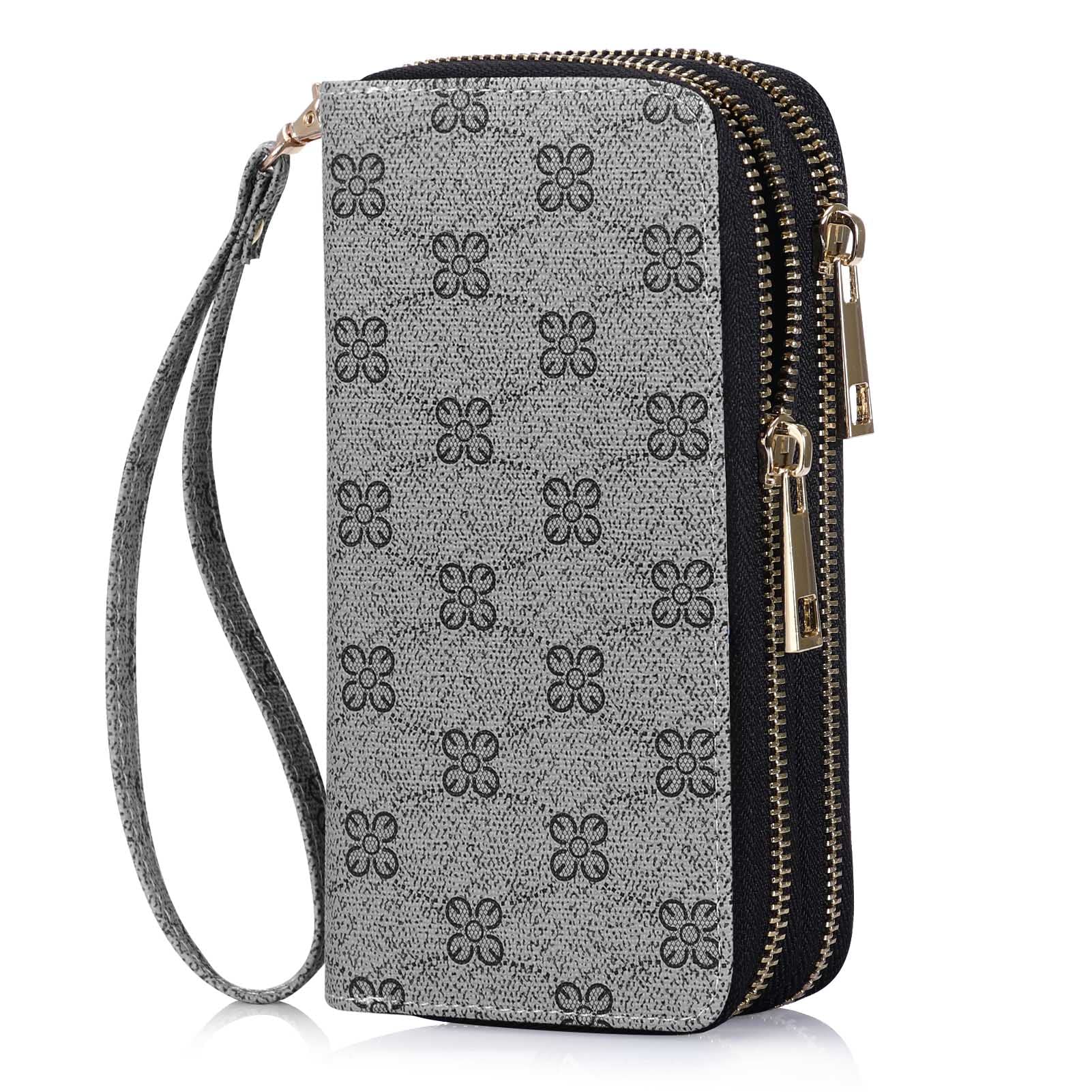 Double Zipper Wallet for Woman Clutch Purse with Cell Phone Holder for Smartphone/Card/Coin/Cash