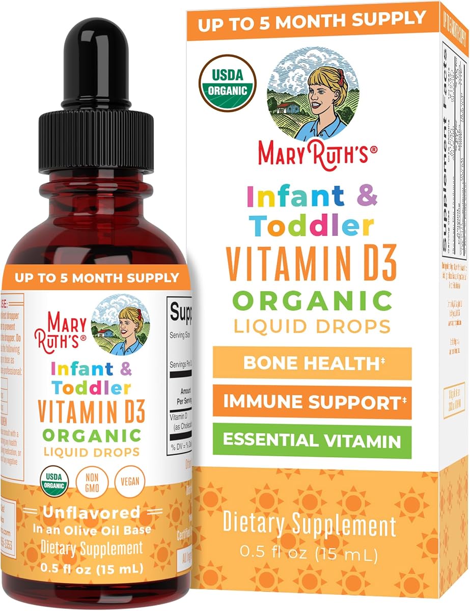 USDA Organic Vitamin D3 Drops, Vegan, Sugar Free | Immune Support, Gluten Free, Non-GMO, 90-150 Servings